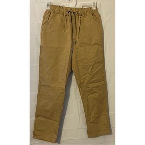 Joggers, size L, tan color, with drawstring at waist.